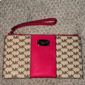 Michael Kors Red and Brown Logo Wristlet